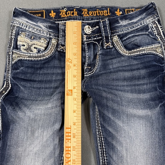 Rock Revival Raven Skinny Jean WOMEN 24EMBROIDERED THICK STITCH WHISKERING - Picture 9 of 11